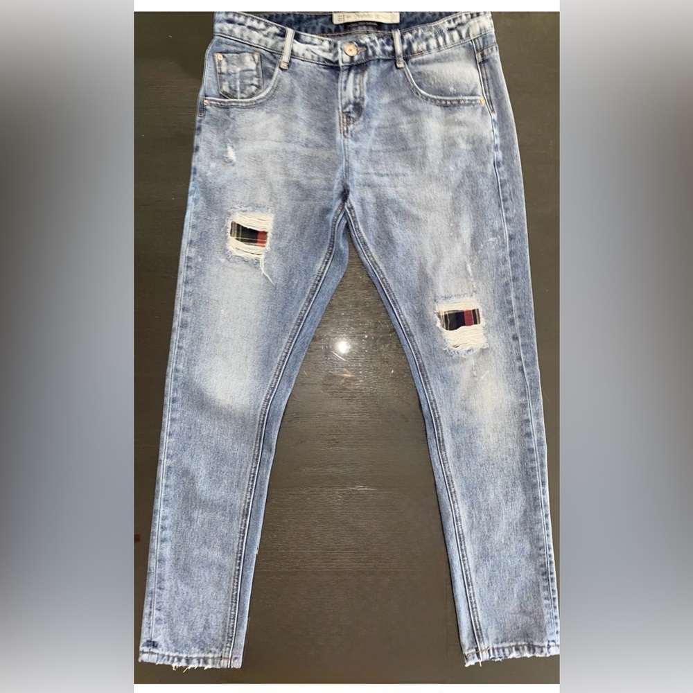 Zara Jeans-Gingham Patch Fabric Under Rips, Zara Trafaluc Prem Wash B-friend
SZ4